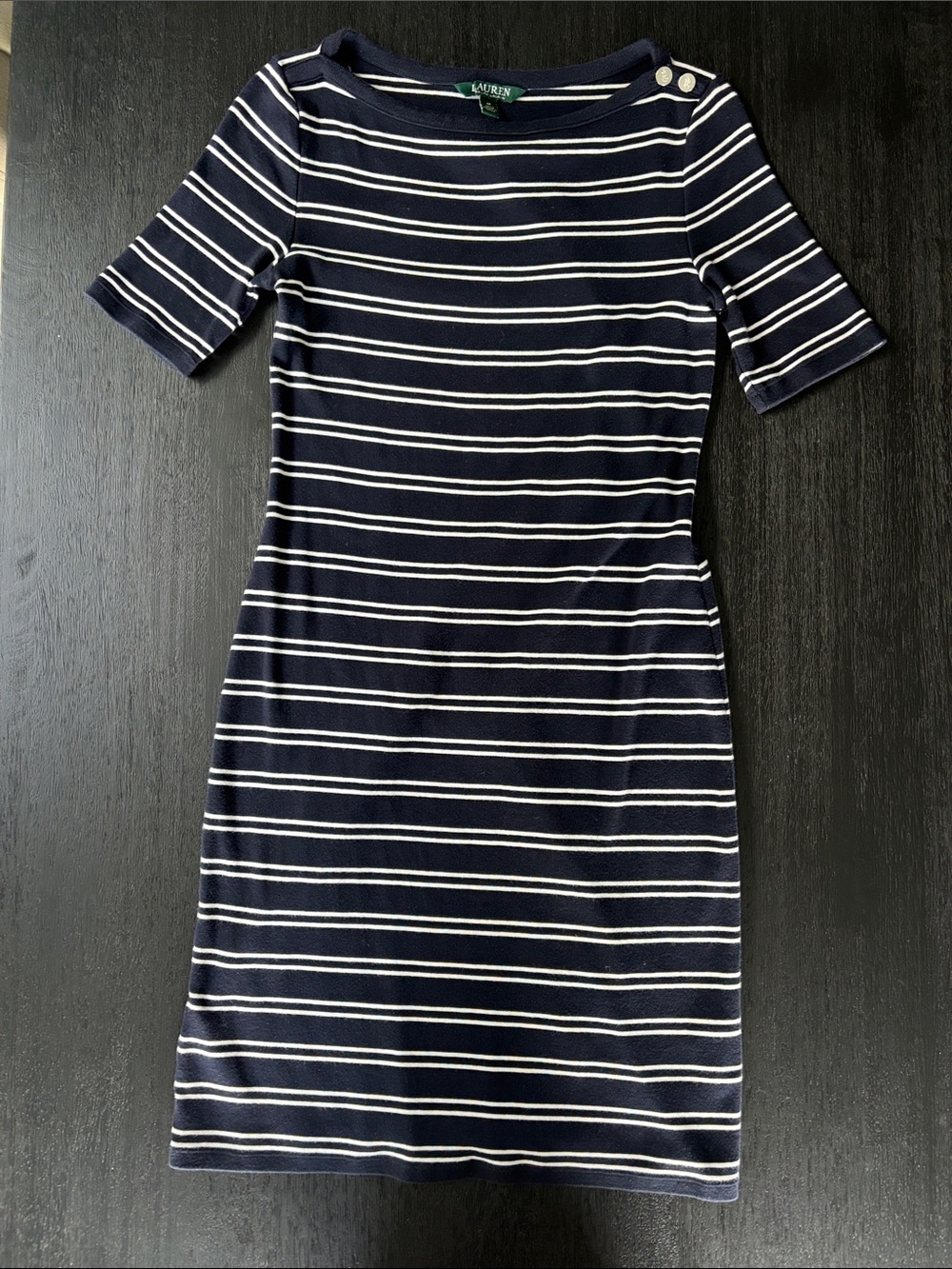 Lauren Ralph Lauren Navy & White Striped Boatneck Knit Dress
